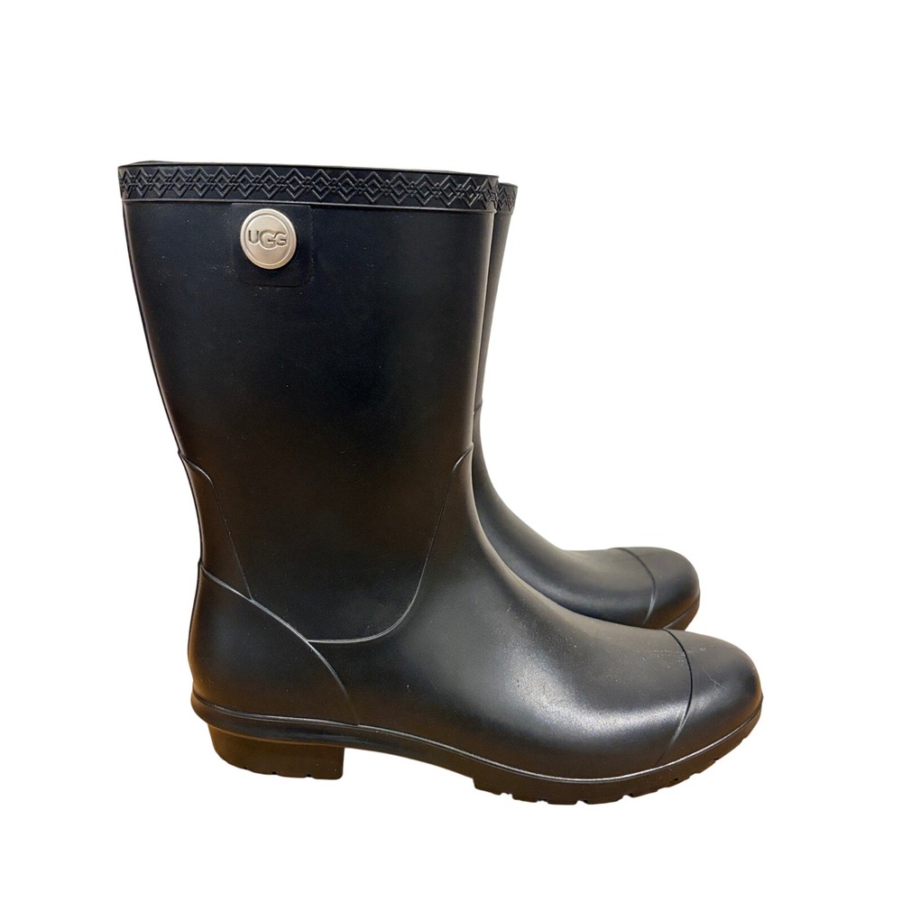 UGG Sienna Matte Black Waterproof Rubber Rain Boots Womens 9 Mid Calf Matte